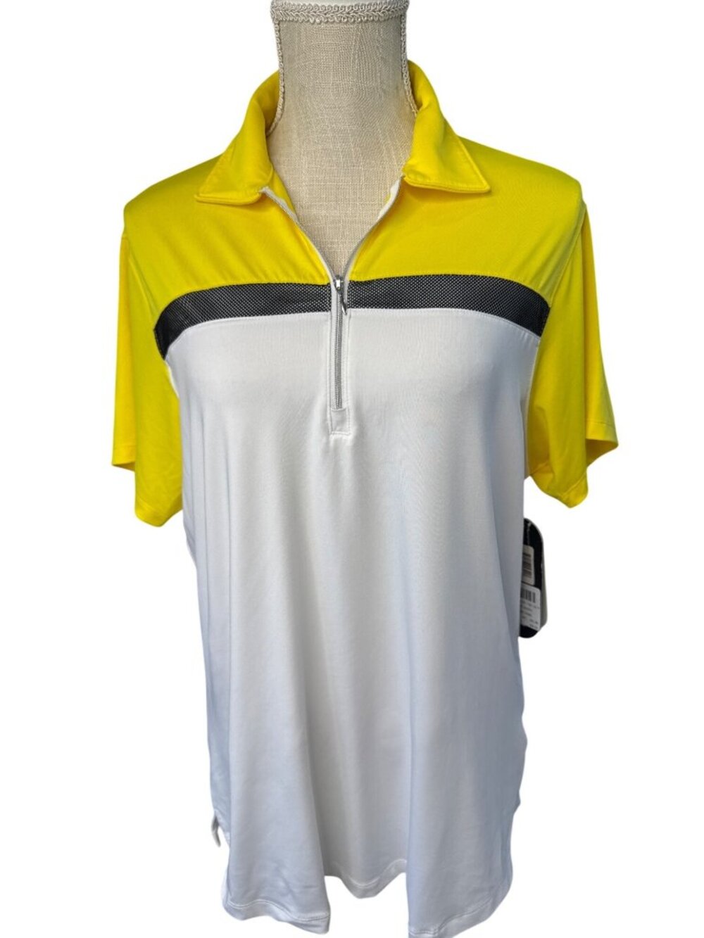 NWT Bermuda Sands Ladies Vibrant Yellow & White Golf Polo Shirt Size L